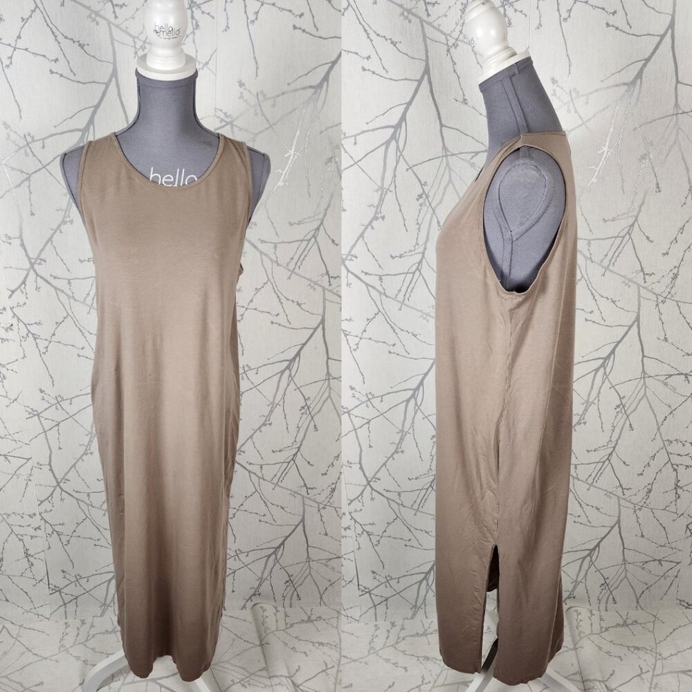 The Group Babaton Beige Cotton Modal Stretch Long Evelina Shift Dress